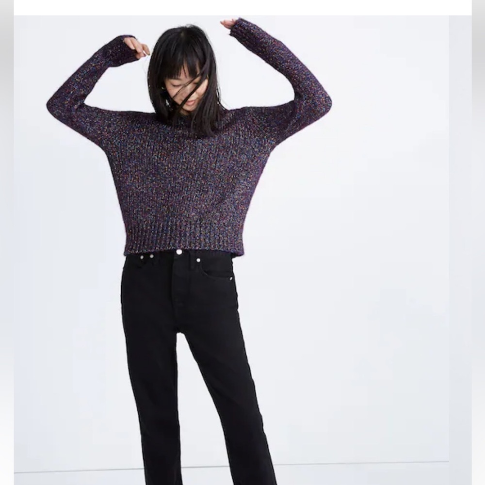 Madewell Purple Tweed Crewneck Sweater with Multicolor Flecks